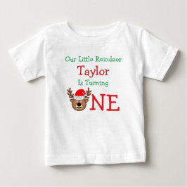 トナカイ1歳の誕生日 ベビーTシャツ