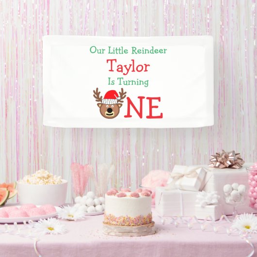 トナカイ1歳の誕生日 横断幕 (パーティー)