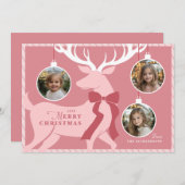トナカイ3枚の写真ピンクのクリスマスカード シーズンカード (正面/裏面)