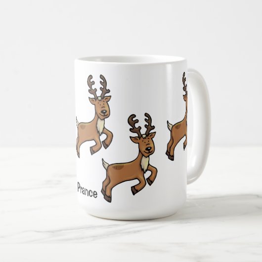 トナカイ-ちょうどマグは休日の意気揚々と歩きます コーヒーマグカップ (正面右)