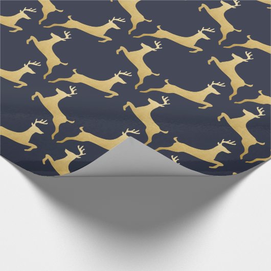 トナカイ|の枝角のクリスマスの金ゴールドホイル|の濃紺 ラッピングペーパー (角)