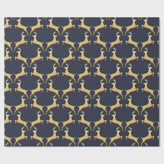 トナカイ|の枝角のクリスマスの金ゴールドホイル|の濃紺 ラッピングペーパー (フラット)