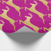 トナカイ|の雄鹿|の金ゴールドホイル|の休日のピンク ラッピングペーパー (角)