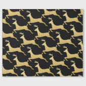 トナカイ|の雄鹿|の金ゴールドホイル|の休日の黒 ラッピングペーパー (フラット)