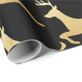 トナカイ|の雄鹿|の金ゴールドホイル|の休日の黒 ラッピングペーパー (ロールコーナー)