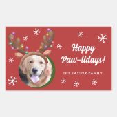 トナカイ・アントラー・ハット・クリスマスの犬の写真 長方形シール (正面)