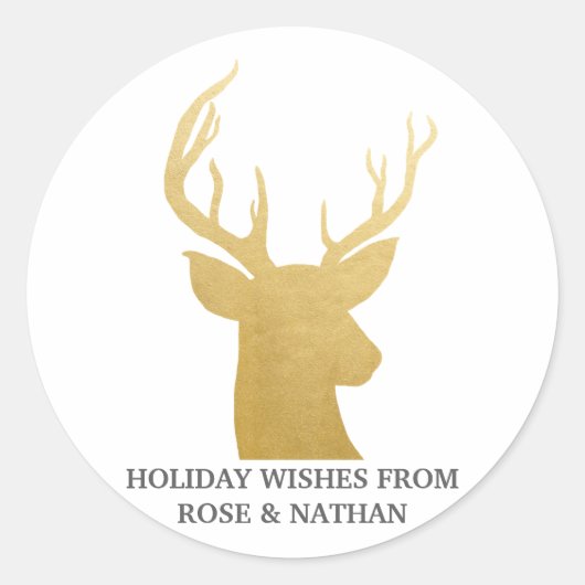 トナカイ |アントラー |金フェイク箔 |休日 ラウンドシール (正面)