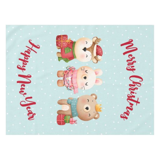 トナカイ、クマとウサギのメリークリスマス テーブルクロス (正面(横))