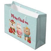 トナカイ、クマとウサギのメリークリスマス ラージペーパーバッグ (正面アングル)