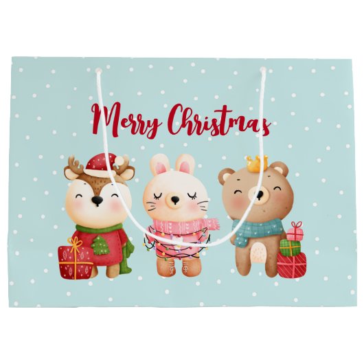 トナカイ、クマとウサギのメリークリスマス ラージペーパーバッグ (裏面)