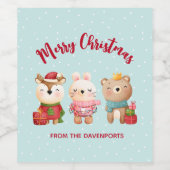 トナカイ、クマとウサギのメリークリスマス ワインラベル (シングルラベル)