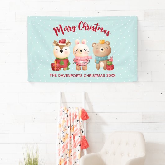 トナカイ、クマとウサギのメリークリスマス 横断幕 (インサイチュ)