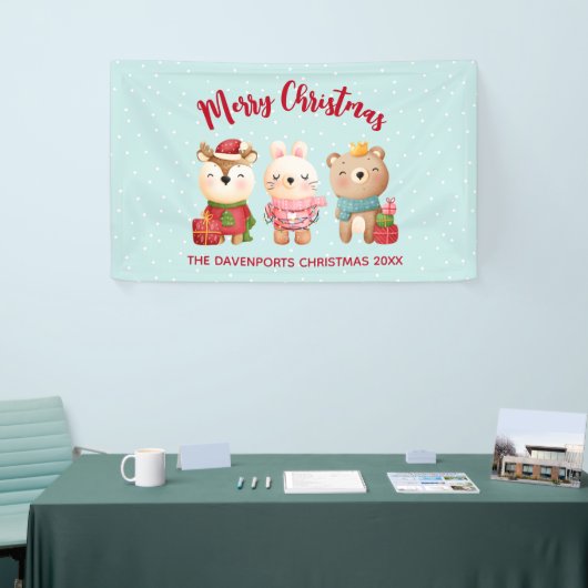 トナカイ、クマとウサギのメリークリスマス 横断幕 (トレードショー)