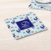 トナカイ、クリスマスツリー、雪片パターン スクエアペーパーコースター (アングル)