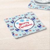 トナカイ、クリスマスツリー、雪片パターン スクエアペーパーコースター (アングル)