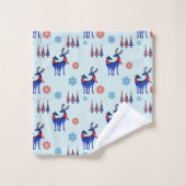 トナカイ、クリスマスツリー、雪片パターン バスタオルセット (ウォッシュタオル)