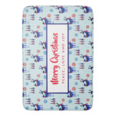 トナカイ、クリスマスツリー、雪片パターン バスマット (正面縦)