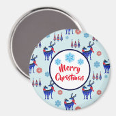 トナカイ、クリスマスツリー、雪片パターン マグネット (正面/裏面)
