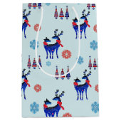 トナカイ、クリスマスツリー、雪片パターン ミディアムペーパーバッグ (正面)