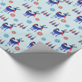 トナカイ、クリスマスツリー、雪片パターン ラッピングペーパー (角)