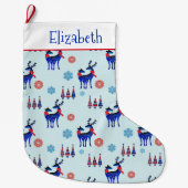 トナカイ、クリスマスツリー、雪片パターン ラージクリスマスストッキング (正面)