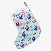 トナカイ、クリスマスツリー、雪片パターン ラージクリスマスストッキング (裏面 (吊り時))