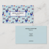 トナカイ、クリスマスツリー、雪片パターン 名刺 (正面/裏面)