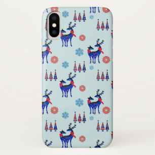トナカイ、クリスマスツリー、雪片パターン iPhone X ケース