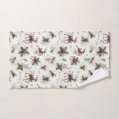 トナカイ、クリスマスホリー、雪片 バスタオルセット (ハンドタオル)