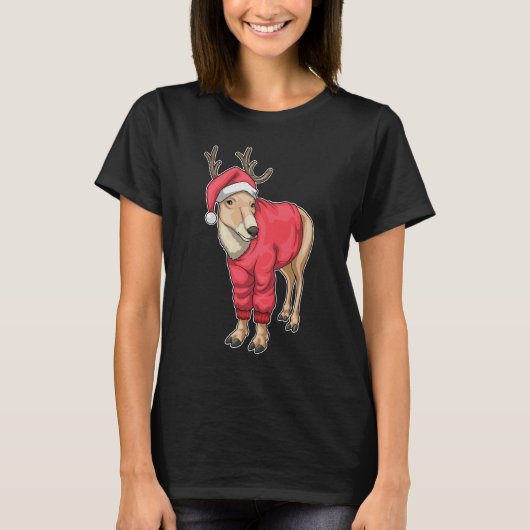 トナカイ クリスマス サンタ帽子 Tシャツ (正面)