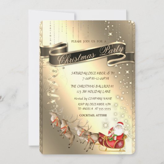 トナカイ、サンタクロース、そりのクリスマス会社 招待状 (正面)