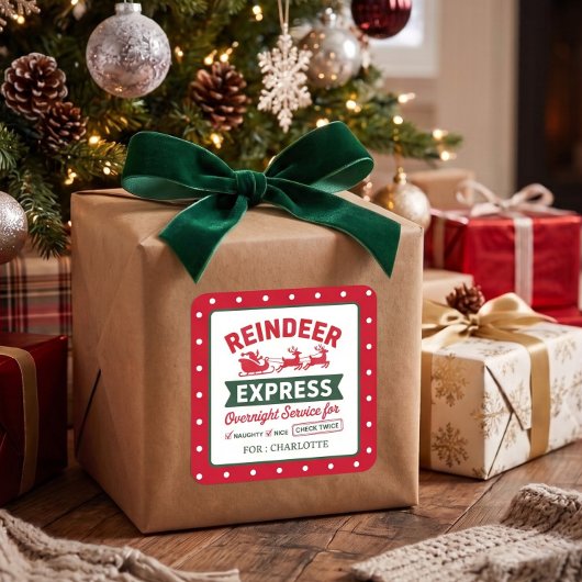 トナカイ サンタバッグ クリスマスドット スクエアシール