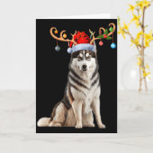 トナカイ サンタ帽子 クリスマスパジャマ ハスキー犬 Xmas カード (黄色い花)