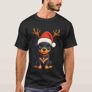 トナカイ サンタ帽子 ドーベルマン ピンシャー クリスマスの楽しみ Tシャツ