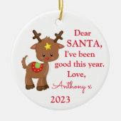 トナカイ・サンタ私は良い写真クリスマスを過ごした セラミックオーナメント (正面)