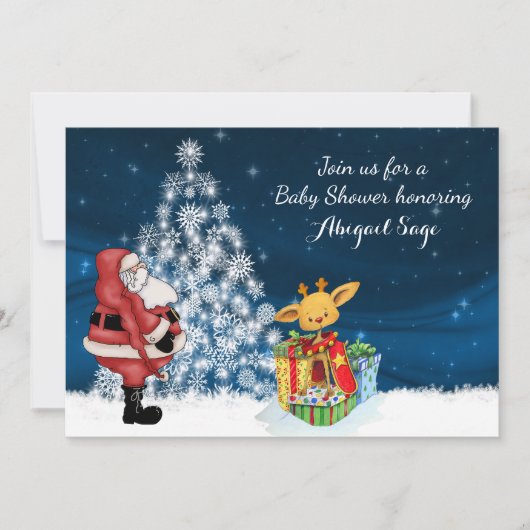 トナカイ，サンタ，クリスマスツリー赤ちゃんシャワー招待状 招待状 (正面)