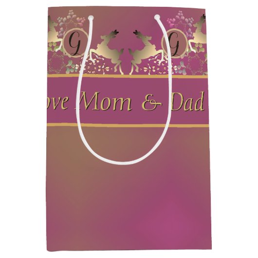 トナカイ&スノーフレークスオンパープル抱き枕 ミディアムペーパーバッグ (正面)