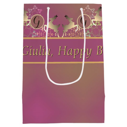 トナカイ&スノーフレークスオンパープル抱き枕 ミディアムペーパーバッグ (裏面)