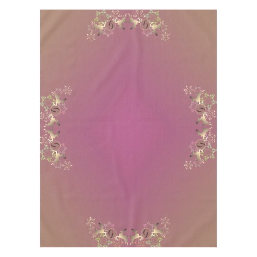 トナカイ&スノーフレークスパープルモノグラムテーブルクロス テーブルクロス (正面)