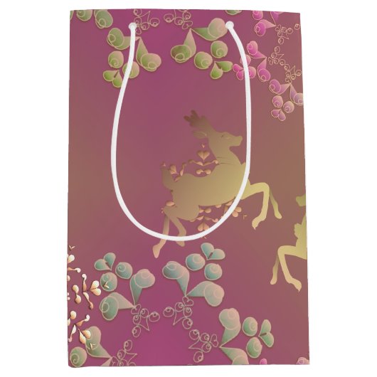 トナカイ&スノーフレークスパープル抱き枕 ミディアムペーパーバッグ (正面)