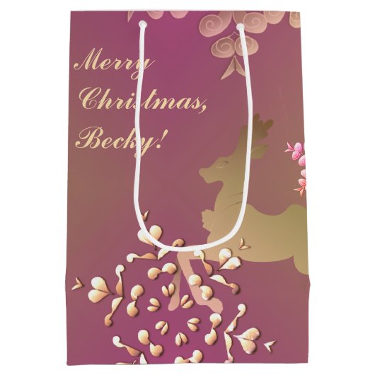 トナカイ&スノーフレークスパープル抱き枕 ミディアムペーパーバッグ (裏面)