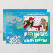 トナカイ&スノーフレーク休日フォトグリーティングカード シーズンカード (正面/裏面)