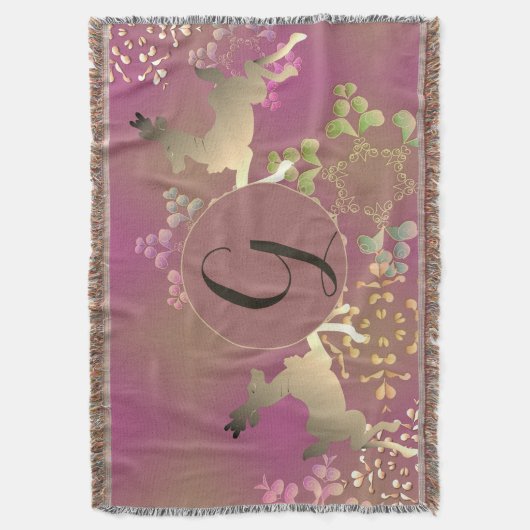 トナカイ&スノーフレーク紫 スローブランケット (正面縦)