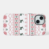 トナカイ&スノーフレーク醜いセーターホリデー iPhone 15ケース (裏面横)