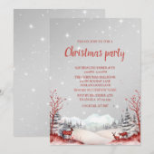 トナカイ、スノーマウンテン、風景のクリスマスパーティ 招待状 (正面/裏面)