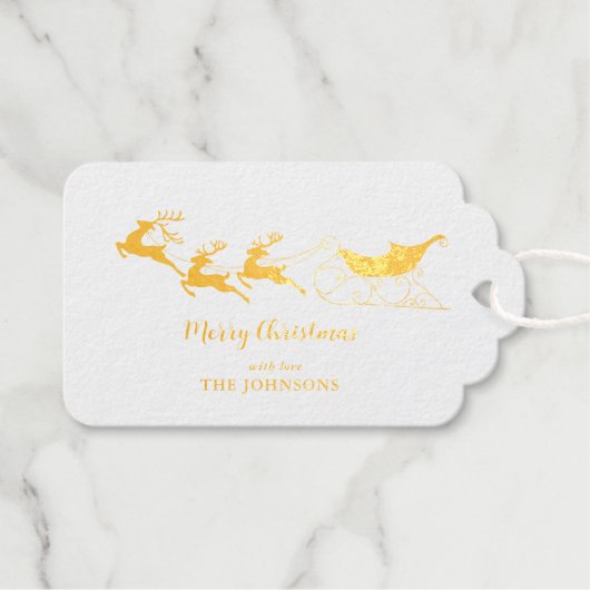 トナカイ&スリー金ゴールドフォイルクリスマス ギフトタグ (正面 (横))