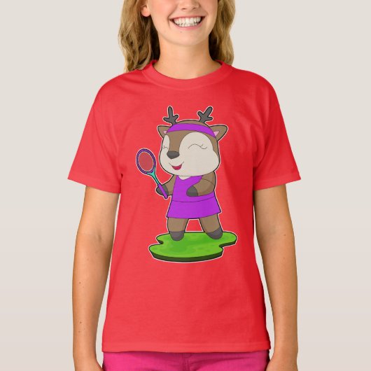 トナカイ テニス テニスラケット Tシャツ (正面)