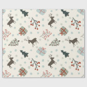 トナカイ、ドット付きクリスマスギフト包装紙 ラッピングペーパー (フラット)