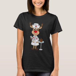 トナカイ ナース クリスマス スクラブトップス クリスマスパジャマ ナース服 N Tシャツ