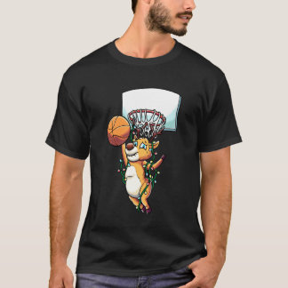 トナカイ バスケットボール ホリデー クリスマス スポーツ ファン Tシャツ